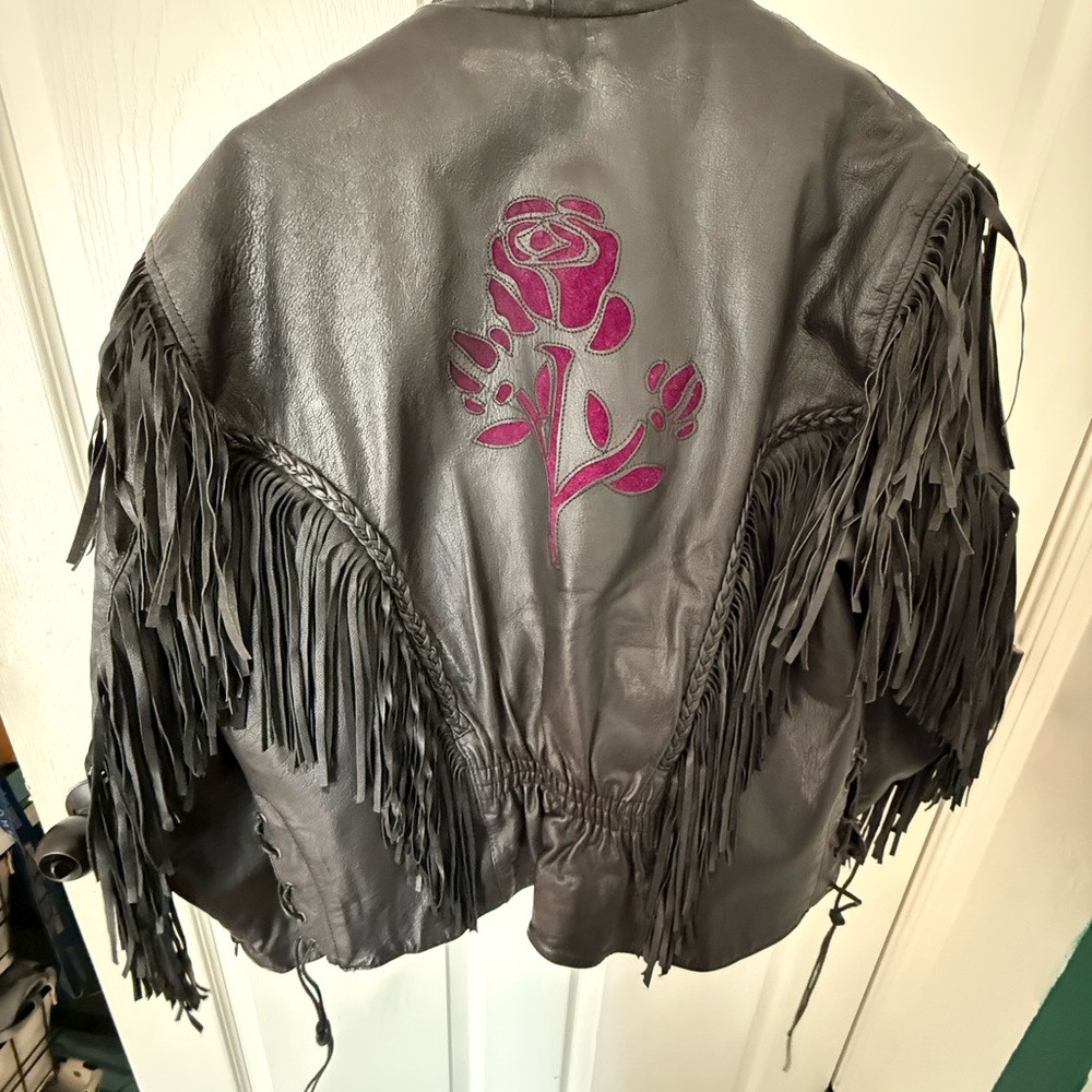 Women's Black Leather Fringe Jacket - Picture 2 of 13